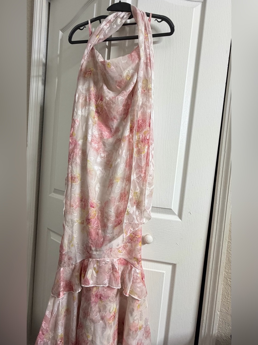 Sheer Pink Floral Halter Maxi Skirt